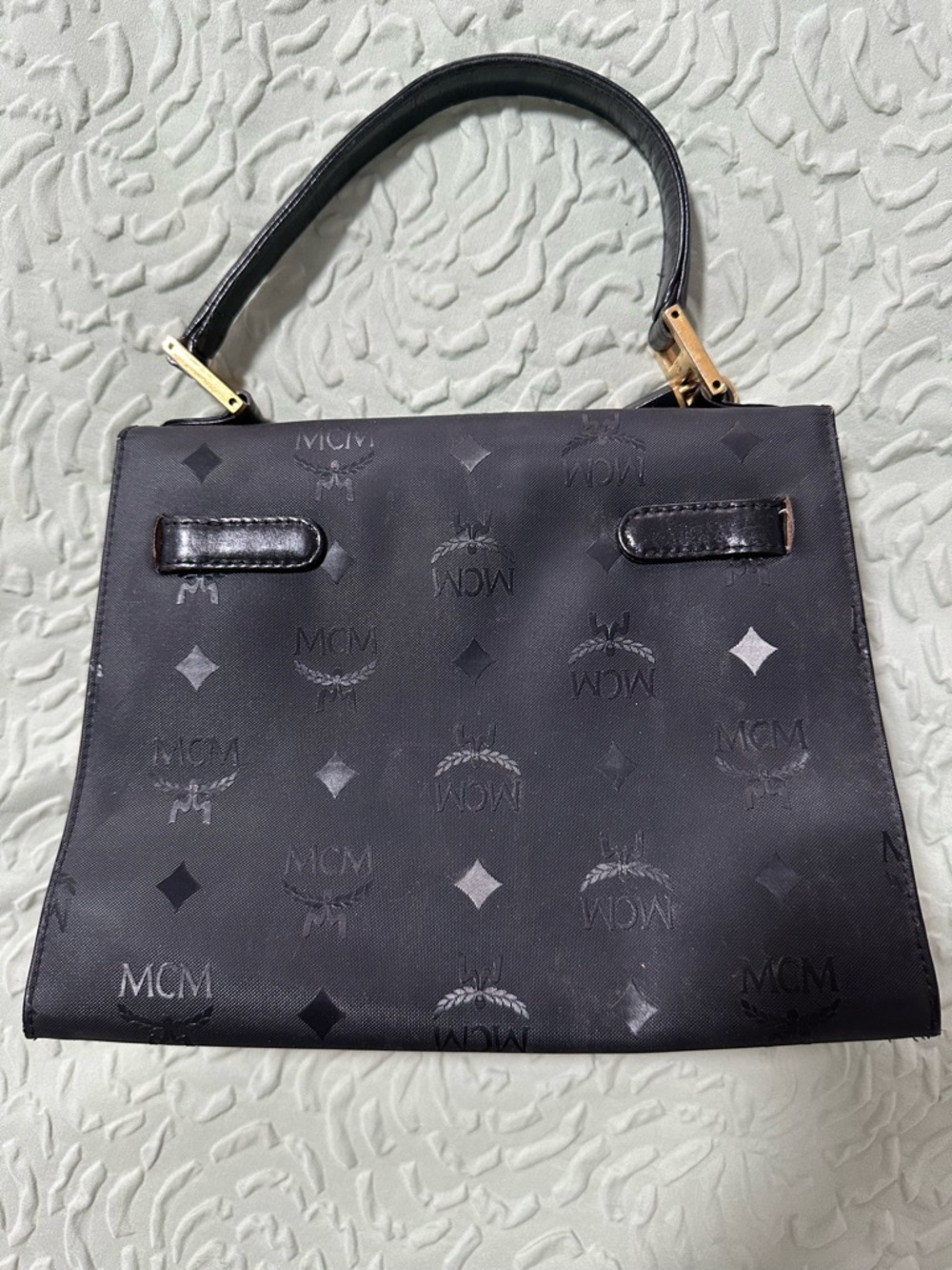 Vintage MCM Black Logo Top-Handle Kelly Crossbody Bag - Picture 3 of 15